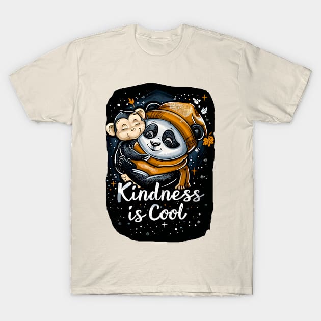 Kindness is Cool-Panda and Monkey 3 T-Shirt by Peter Awax